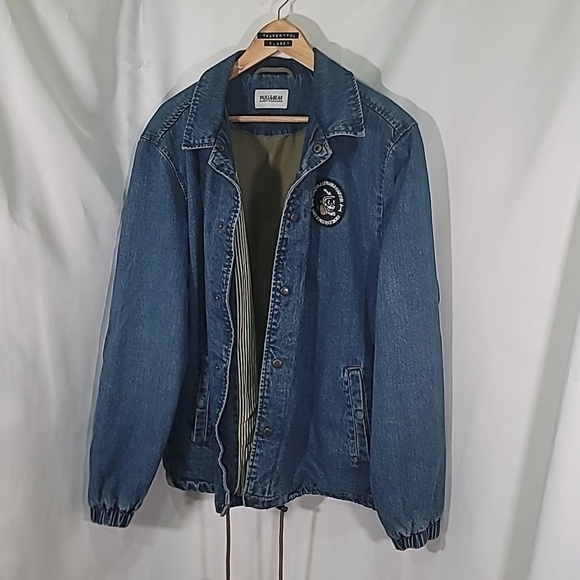 NWOT PULL&BEAR "Lost Stories" Motorcyle Biker Lined Denim Shirt Jacket - Picture 4 of 10